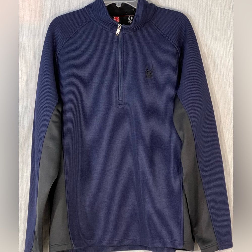 Spyder Core Sweater Blue & Black Heavyweight Pullover 1/4 Zipper XL👍
